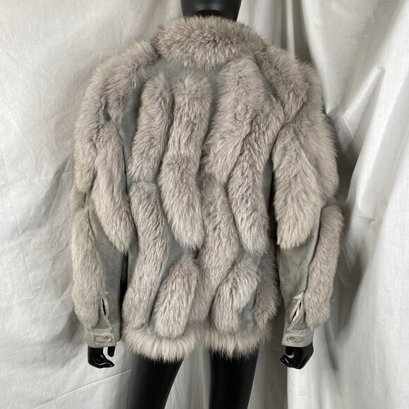Vintage GRAY FOX FUR & SUEDE LEATHER JACKET Coat size Small Mob Wife 70s 80s - Picture 2 of 16